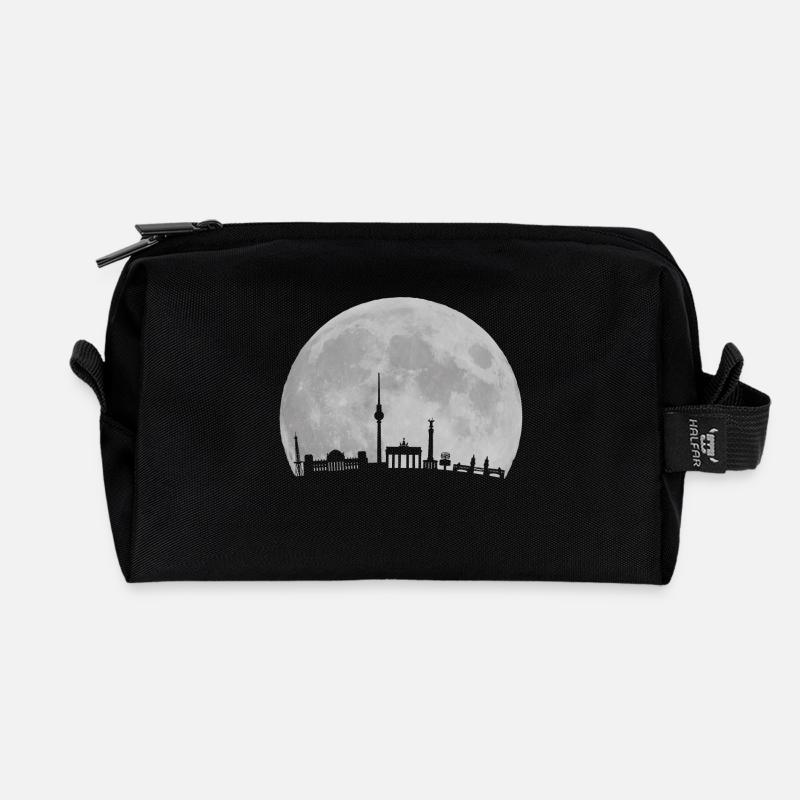 Berlin Skyline vor Mond Fernsehturm Bundestag - Recycelte Kulturtasche - Schwarz