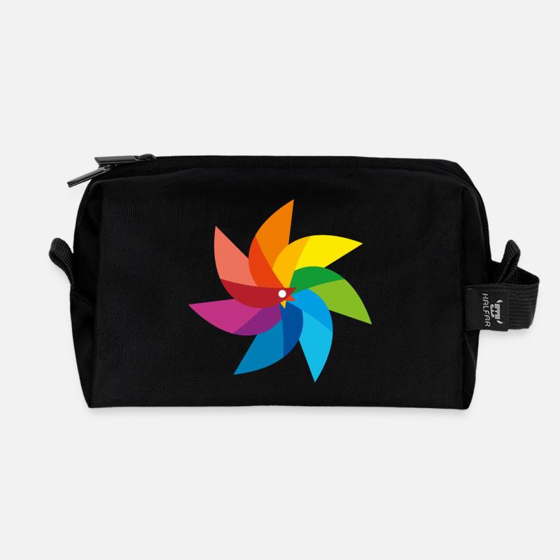 bunte Windmühle Kinderspielzeug Regenbogen Sommer - Recycelte Kulturtasche - Schwarz