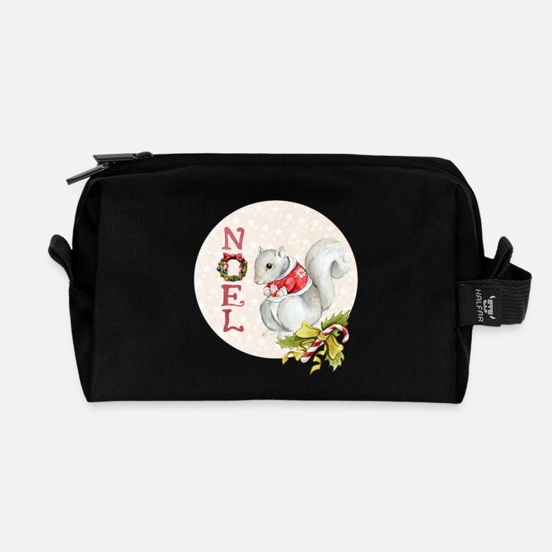 Merry christmas squirrel - Recycled Toiletry Zip Bag - black