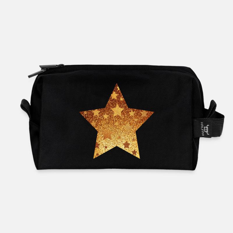 Stern mit Sternchen - Gold Geschenk Geschenkidee - Recycelte Kulturtasche - Schwarz