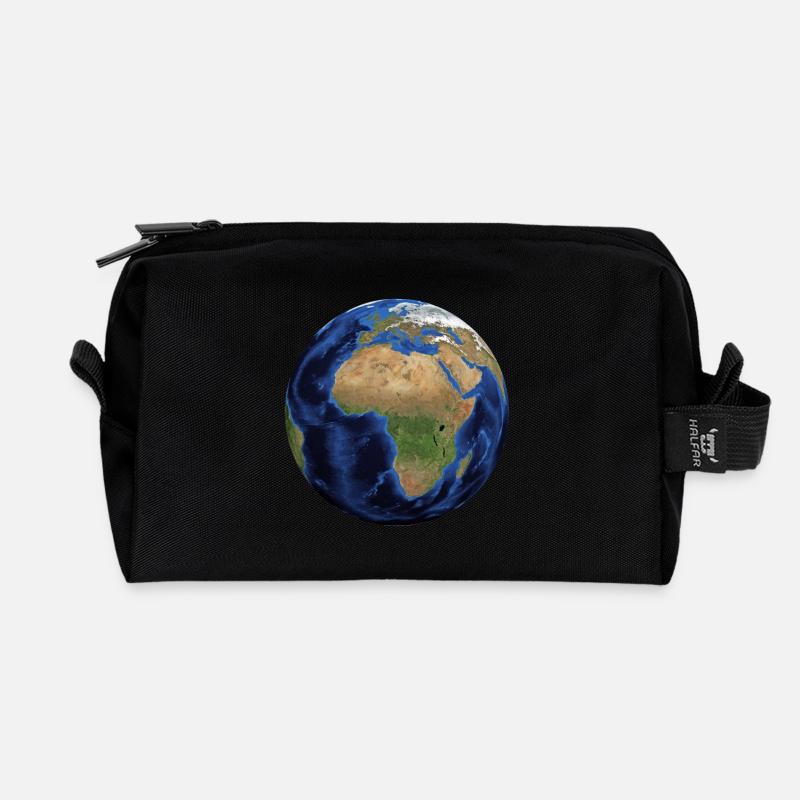Weltkugel. Geschenkidee - Recycelte Kulturtasche - Schwarz