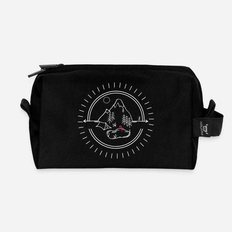 Simple Camping mit Flamingo. Eigene Farbauswahl - Recycelte Kulturtasche - Schwarz