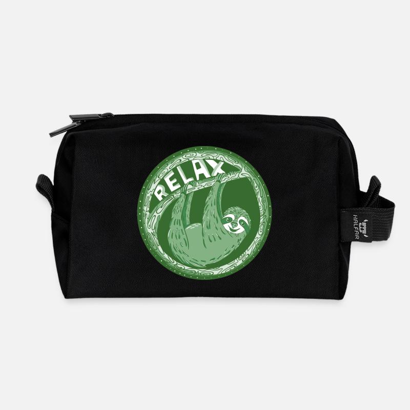 RELAX -- hellgrünes Faultier - Recycelte Kulturtasche - Schwarz