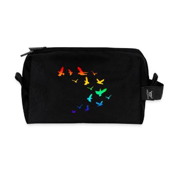 Flock of birds birds rainbow - Recycled Toiletry Zip Bag - black - Front