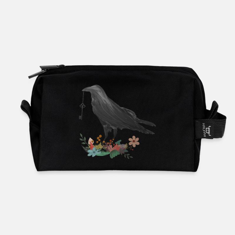 Raven with key - gift - Recycled Toiletry Zip Bag - black