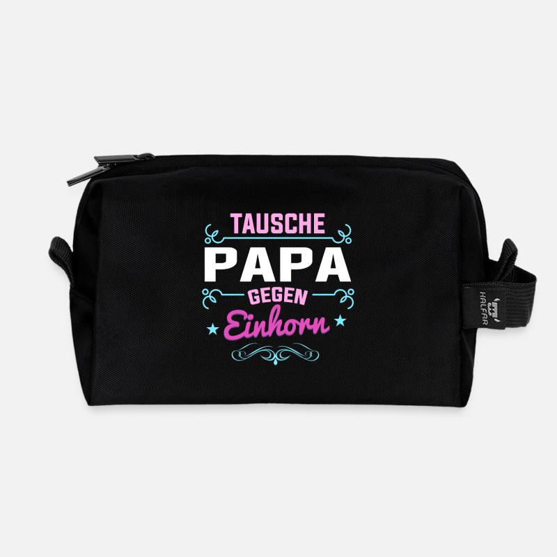 Tausche Papa gegen Einhorn - Recycelte Kulturtasche - Schwarz