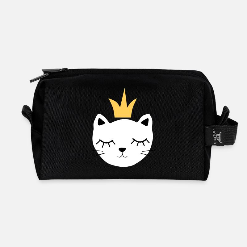White cat with crown - Recycled Toiletry Zip Bag - black