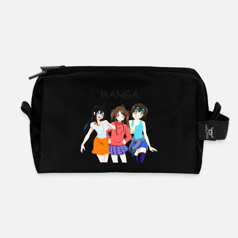 Anime Group 3 Filles, Texte "Manga" - Trousse de toilette en tissu recyclé - noir