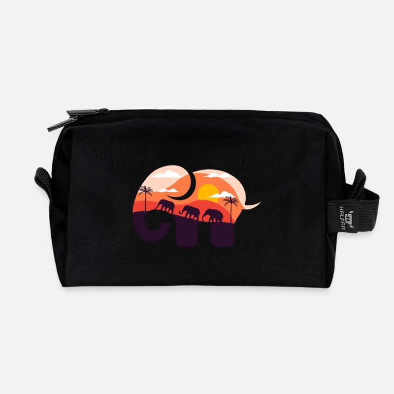Elefant Savanne Sonnenuntergang - Recycelte Kulturtasche - Schwarz