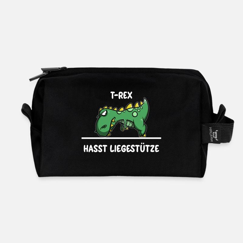 T-Rex hasst Liegestütze - Dinosaurier, Dino Shirt - Recycelte Kulturtasche - Schwarz