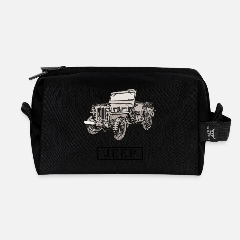 Willys Jeep drawing with lettering - Recycled Toiletry Zip Bag - black
