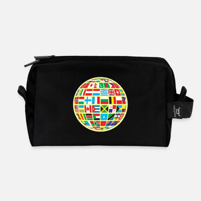 Weltkarte Globus Erdkugel Landesflaggen Kontinente - Recycelte Kulturtasche - Schwarz