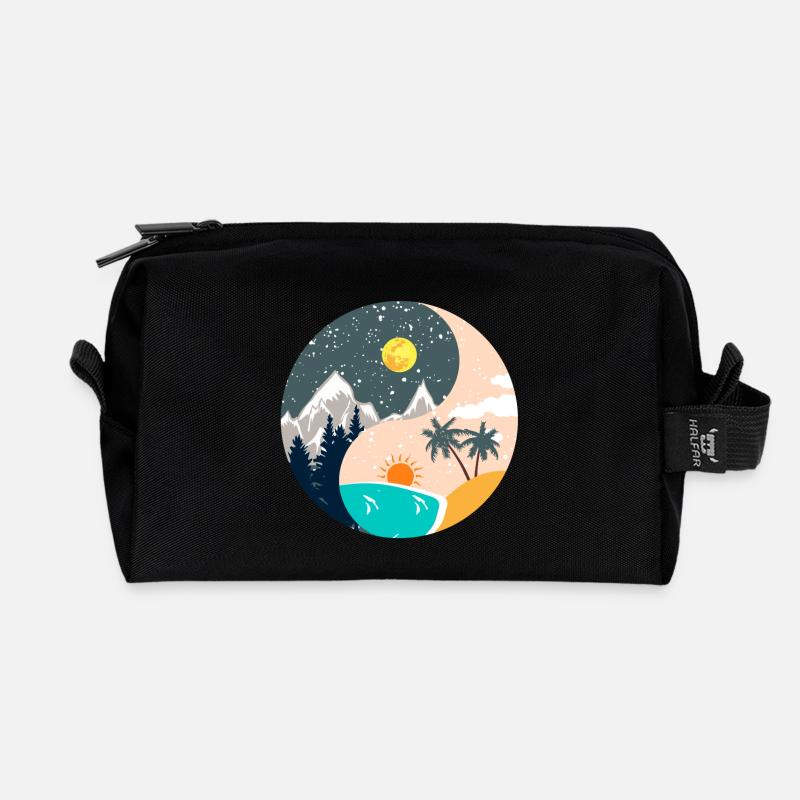 Ying & Yang - Sunset & Mountain Landscape - Recycled Toiletry Zip Bag - black