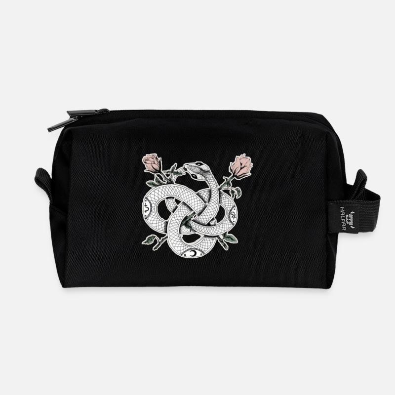 Snake design with roses - Recycled Toiletry Zip Bag - black