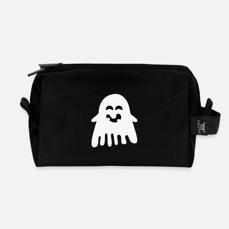 Laughing Ghost – Minimalist Halloween - Recycled Toiletry Zip Bag - black