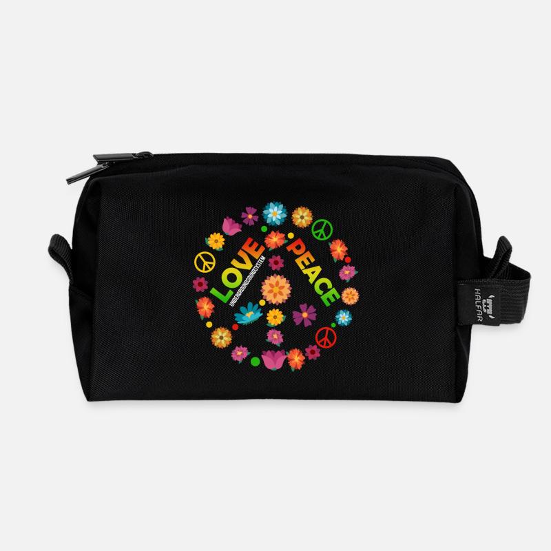 Flower Circle Love Peace - Recycled Toiletry Zip Bag - black
