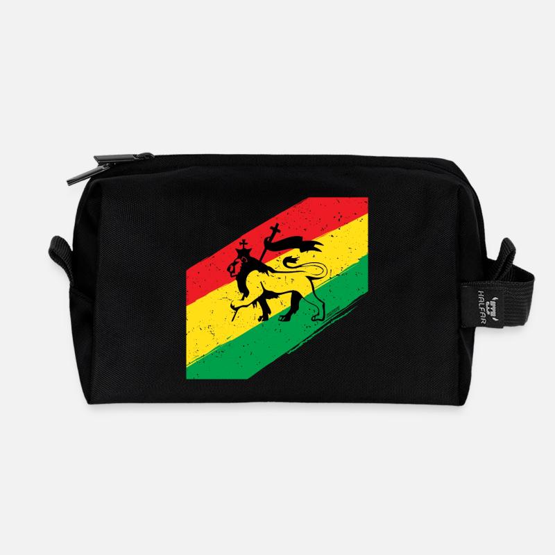 Rasta Löwe vor Dreifarben Flagge - Recycelte Kulturtasche - Schwarz