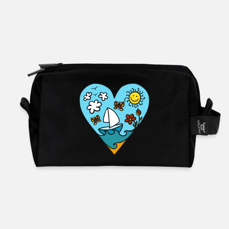 Segelboot, Herz, Sonne, Sommer, Wellen, Urlaub - Recycelte Kulturtasche - Schwarz