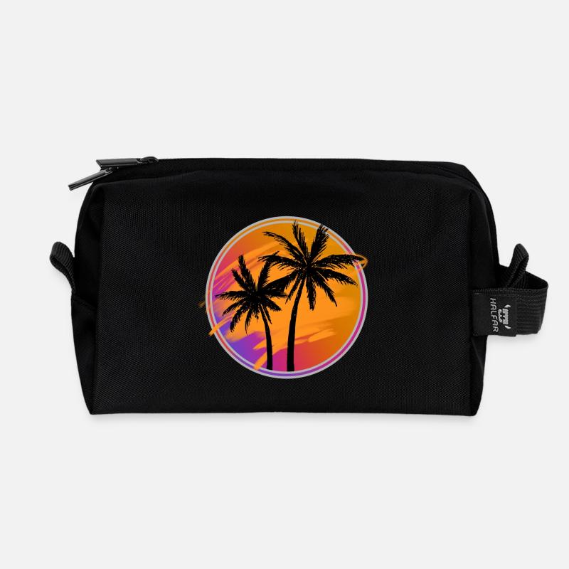 Palmen Retro - Recycelte Kulturtasche - Schwarz