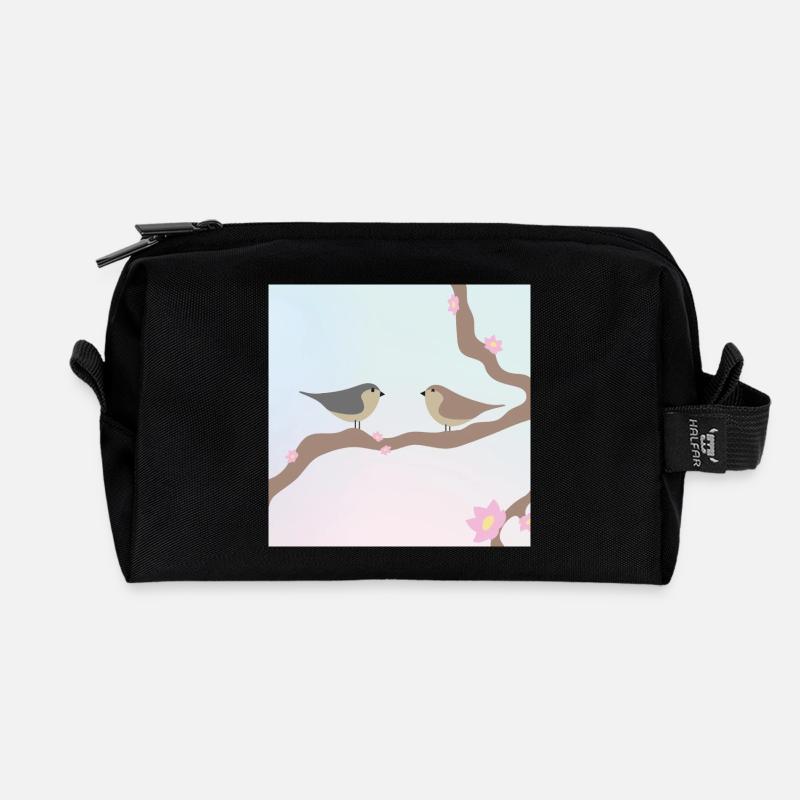 Spring birds - Recycled Toiletry Zip Bag - black