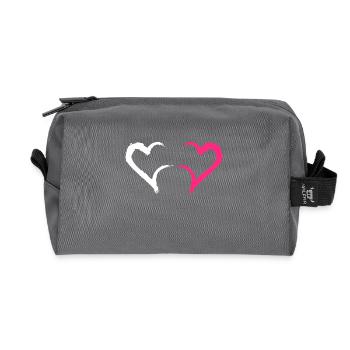 Coeur rose et blanc - Trousse de toilette en tissu recyclé - anthracite - Devant