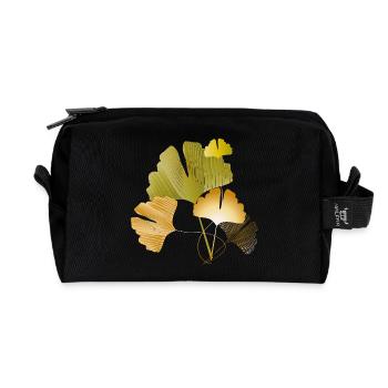 Feuilles élégantes de ginkgo doré et vert - Trousse de toilette en tissu recyclé - noir - Devant