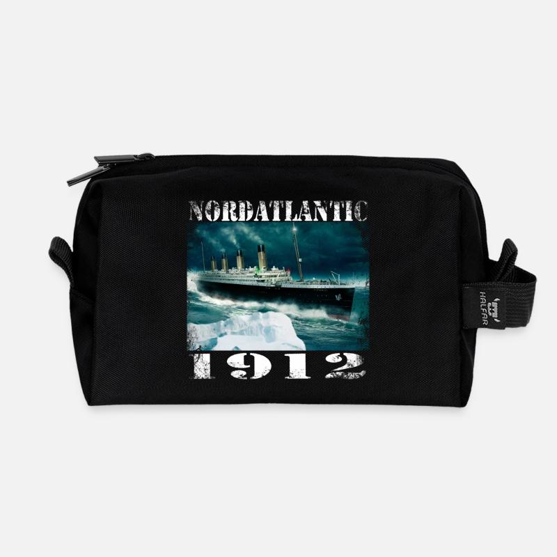 Nordatlantic 1912 - steamship at night - Recycled Toiletry Zip Bag - black