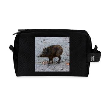 Wild boar hunter ranger hunt forest gift - Recycled Toiletry Zip Bag - black - Front