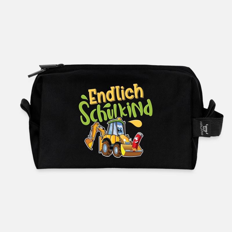 Endlich Schulkind Bagger - Recycelte Kulturtasche - Schwarz