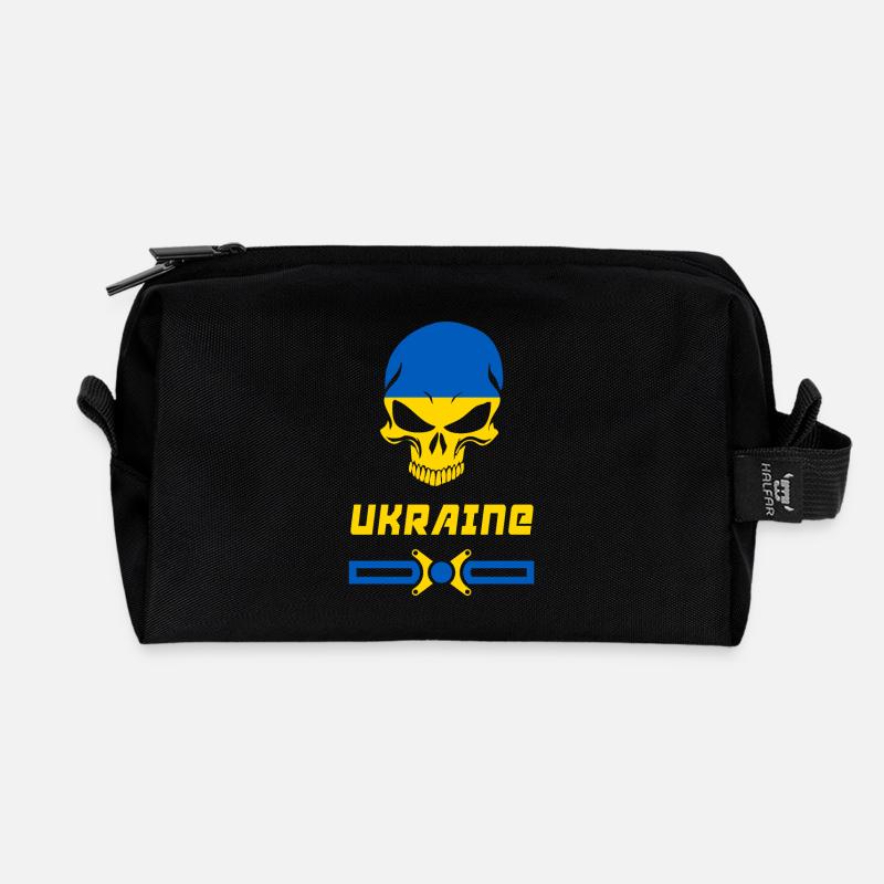 Conception de crâne d'Ukraine / idée cadeau - Trousse de toilette en tissu recyclé - noir