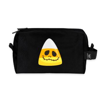 Halloween Candy Corn Pumpkin Emoticon Face - Recycled Toiletry Zip Bag - black - Front