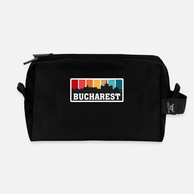 Bukarest Rumänien Travel Souvenir Skyline Landmark - Recycelte Kulturtasche - Schwarz