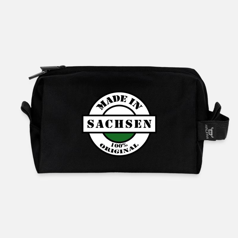 MADE IN SACHSEN Dresden Leipzig Geboren Geschenk - Recycelte Kulturtasche - Schwarz