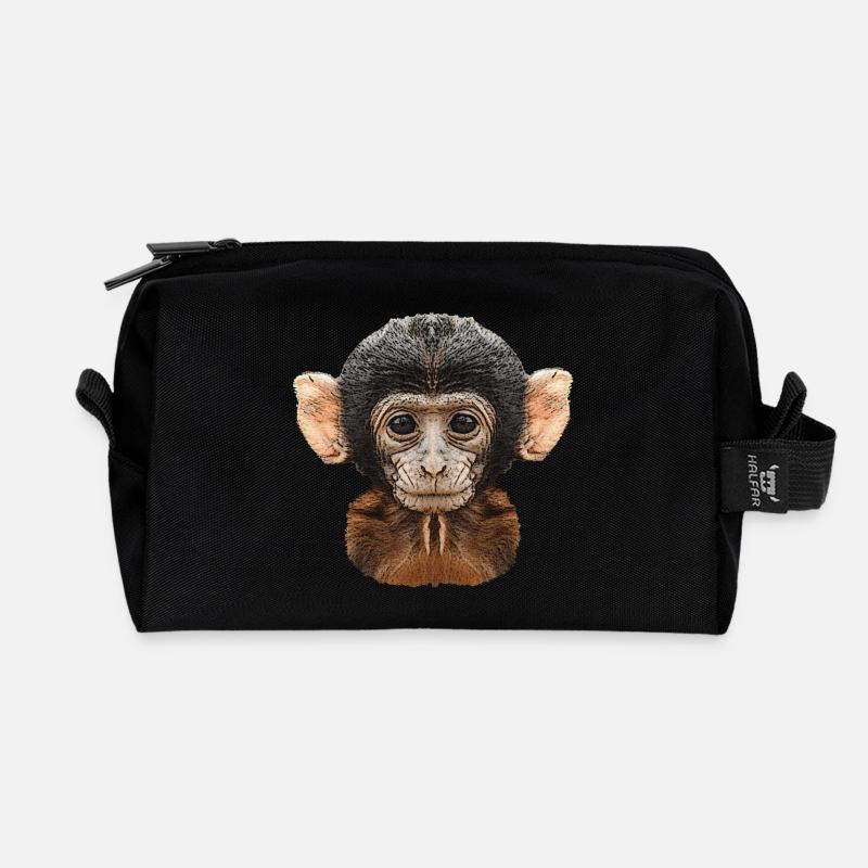 best wildlife designs, baby monkey canvas pattern - Recycled Toiletry Zip Bag - black