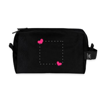 Heart Frame Ornament Line - Recycled Toiletry Zip Bag - black - Front