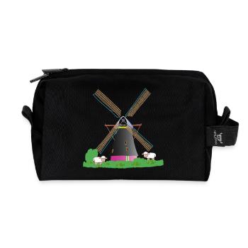 Moulin à vent avec des moutons - Trousse de toilette en tissu recyclé - noir - Devant