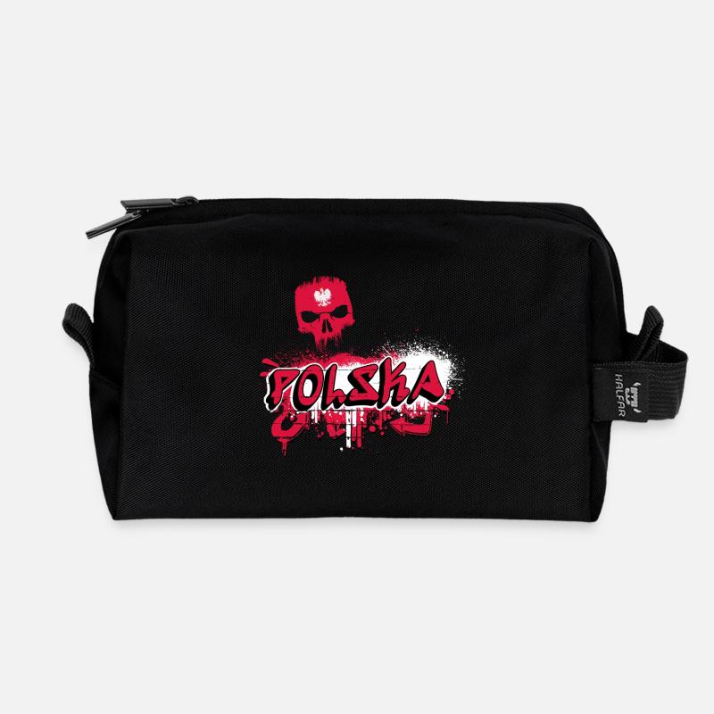 Polen Graffiti Totenkopf Design - Recycelte Kulturtasche - Schwarz