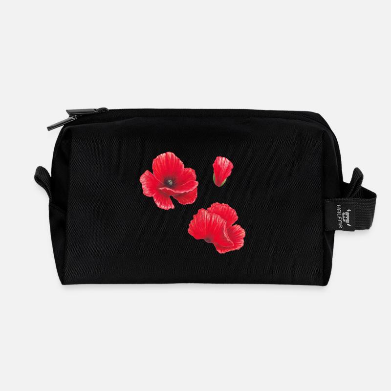 Poppy Aquarell Illustration Kunst - Recycelte Kulturtasche - Schwarz