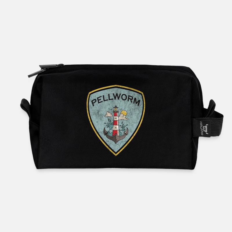 Pellworm Wappen Leuchtturm Design - Recycelte Kulturtasche - Schwarz