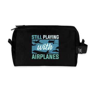 Un pilote qui joue toujours avec les avions - Trousse de toilette en tissu recyclé - noir - Devant