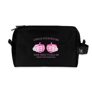 Check Your Boobs Breast Cancer Pumpkin - Recycled Toiletry Zip Bag - black - Front