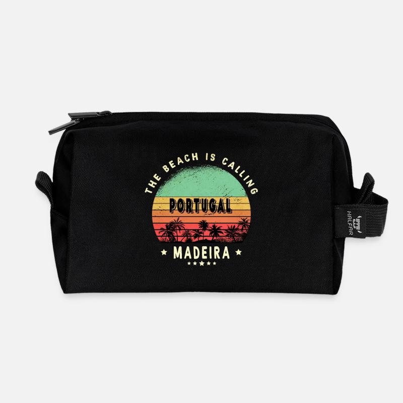 Madeira Portugal Vintage Beach Design - Recycelte Kulturtasche - Schwarz