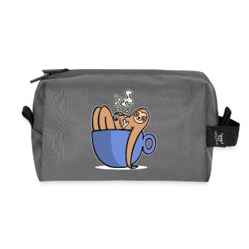 Funny sloth coffee caffeine coffee lover - Recycled Toiletry Zip Bag - anthracite - Front