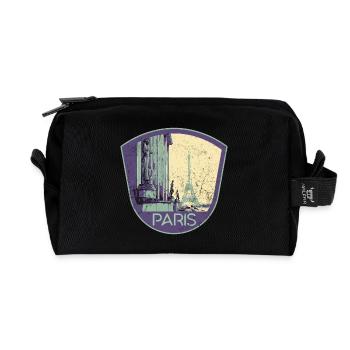 Retro badge, Paris France is my hometown - Recycled Toiletry Zip Bag - black - Front
