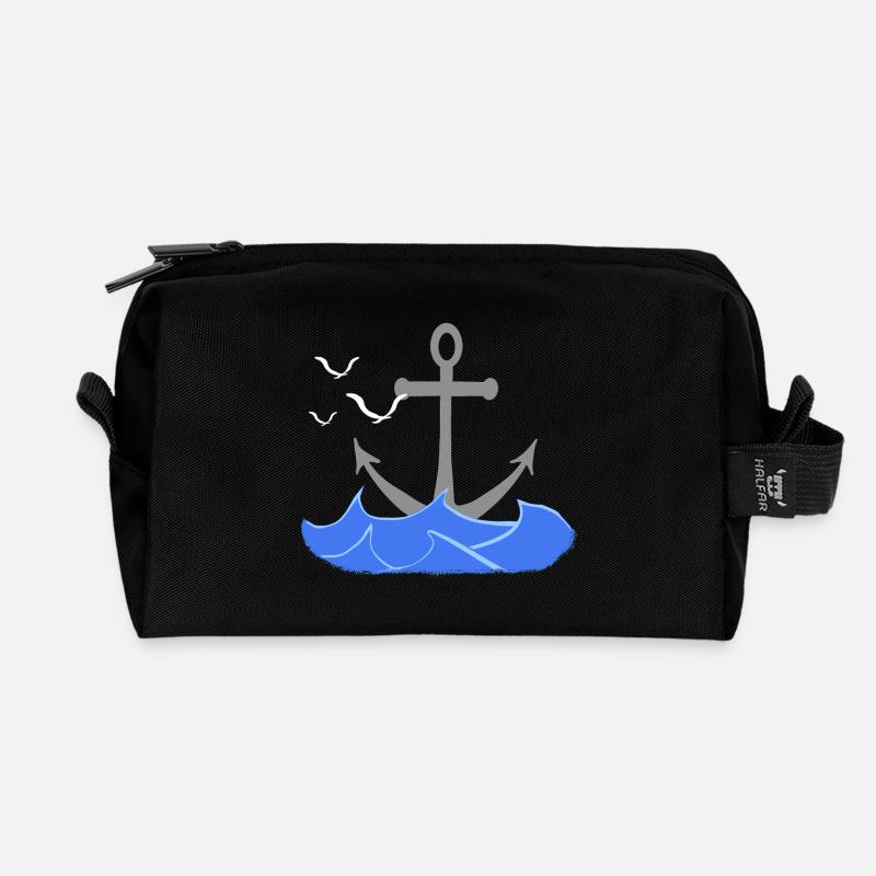 seefahrt design, Wellenmuster, coole Seefaht - Recycelte Kulturtasche - Schwarz