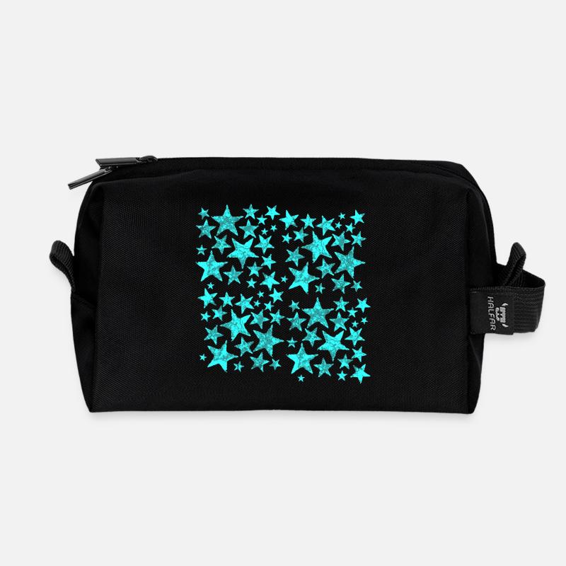 Leuchtende blaue Sternenmuster auf Schwarz - Recycelte Kulturtasche - Schwarz
