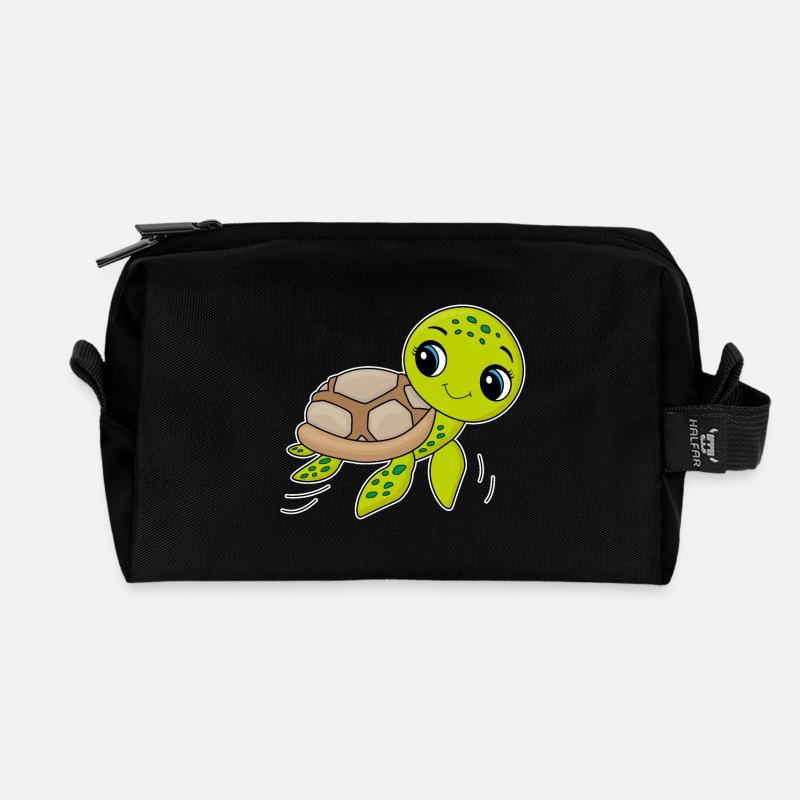 Schildkröte, niedliches Tier, Ozean - Recycelte Kulturtasche - Schwarz