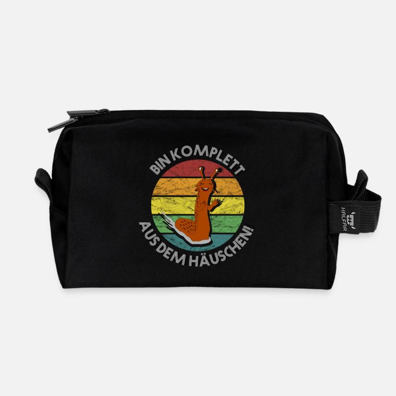 Nacktschnecke komplett aus dem Häuschen retro - Recycelte Kulturtasche - Schwarz
