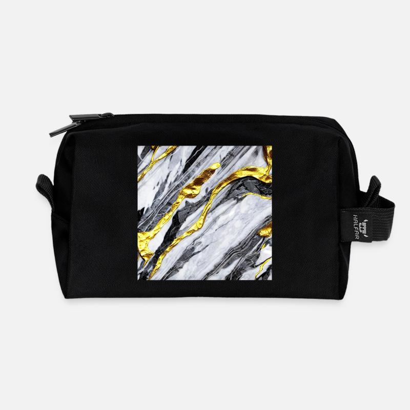 Marmorgold Struktur - Recycelte Kulturtasche - Schwarz