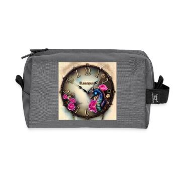 Steampunk watch with flowers and seahorse - Recycled Toiletry Zip Bag - anthracite - Front